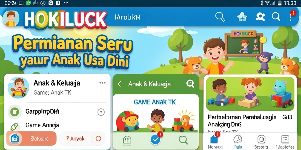 Screenshot HOKILUCK menunjukkan antarmuka permainan edukatif yang ceria.