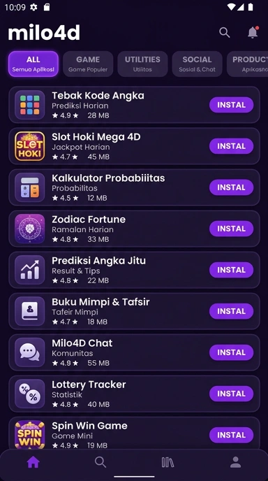 Tampilan katalog aplikasi milo4d