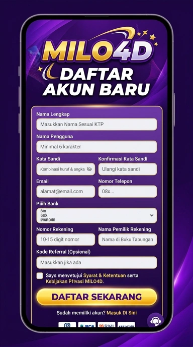 Tampilan halaman daftar milo4d